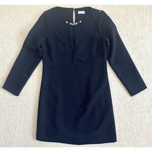 Claude Pierlot Paris Dress Navy Blue Long Sleeve Sheath Formal